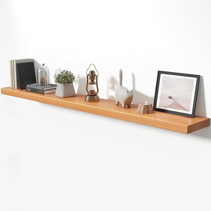 Floating Shelves for Wall, 72"Wx9.3"D USA-Sourced Douglas-Fir Solid Wood Rustic Wall Shelves with Heavy Duty Invisible Bracket, Nursery Book Storage Display Shelf for Bathroom, Set of 1, Natural