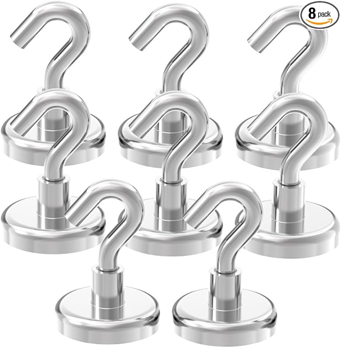 Heavy Duty Magnetic Hooks with 1.25"Dia Magnetic Base,110lbs - 8Pack Super Strong Rare Earth Magnet Hook,Extra Strong Cruise Hook for Hanging,Magnetic Hanger for Cabins,Grill,Metal Surface