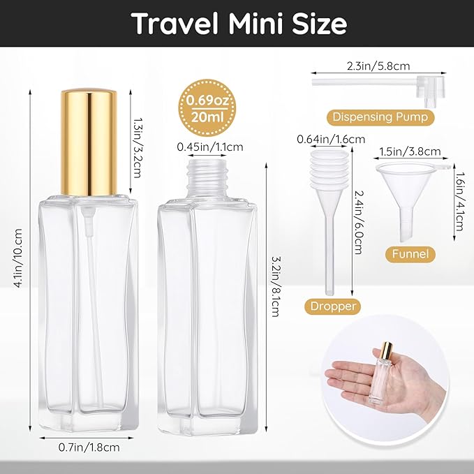 Segbeauty 20pcs 0.68oz Perfume Spray Bottle Refillable, Travel Perfume Atomizer Glass Spray Bottles, 20ml Bulk Mini Travel Cologne Sprayer Empty with Refill Kit, Portable Fine Mist Atomizer Sprayer