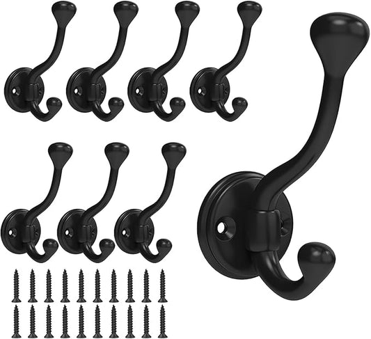 8 Pack Wall Hooks for Hanging, Heavy Duty Coat Hook Wall Mount, Easy to Install Metal Closet Hooks, Apply to Bathrooms, Bedrooms, Living Rooms, Entrances (Black)
