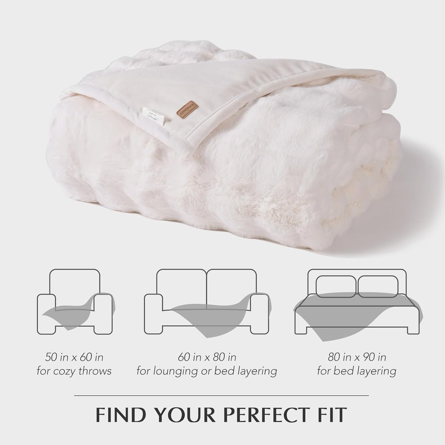 EverGrace Ultra Soft Luxury Fluffy Faux Rabbit Fur Throw Blanket, Thick Warm Bubble Throw for Bed, Cozy Plush Reversible Blankets for Couch, Chair, Sofa, Ivory White, 50x60 Inches