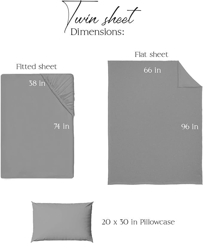Northwest Ashford Home Essentials Bedding, 3 Piece Twin Size Sheet Set, Glacier Gray