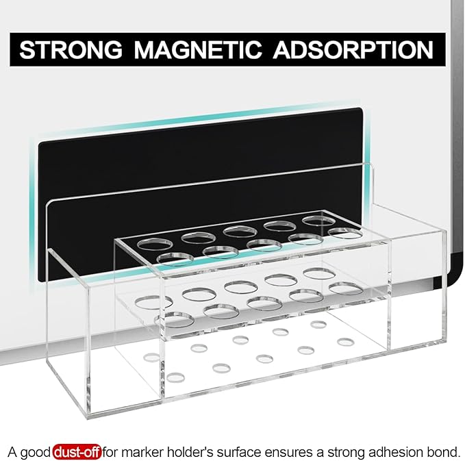 Acrylic Magnetic Dry Erase Marker Holder, 10 Slots Clear Magnetic Marker Pen Holder, Magnet Storage for Whiteboard, Desk, Office, Classroom, Home, Pen,Eraser,Cleaner Not Included