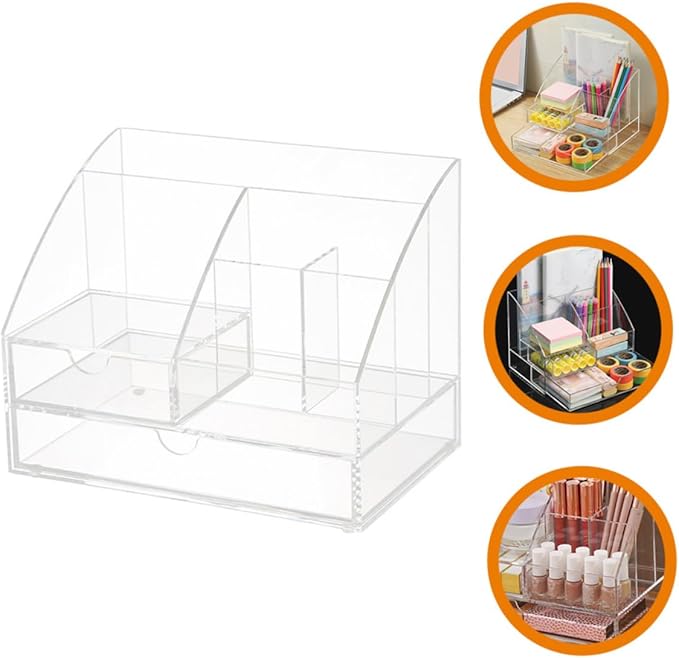 Ciieeo Acrylic Desk Organizer Drawer Multi-compartment Pen and Lipstick Holder for Home and Office Storage Box for Cosmetics and Accessories Birthday Mother Day
