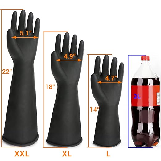 Black Rubber Gloves Extra Large, 22" Long Chemical Resistant Gloves, Waterproof Reusable Dishwashing Household Cleaning Safety Work Heavy Duty Industrial Rubber Glove, 1 Pair XXL