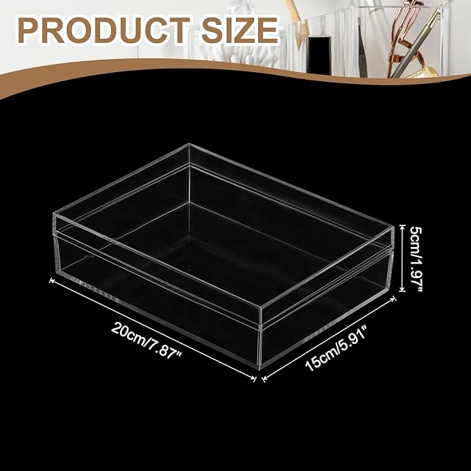 Acrylic Box with Lid, 7.87 x 7.87 x 1.97 in Acrylic Display Case Plastic Square Cube Container Storage Holder Stackable Bins for Cosmetic Collectible Candy Jewelry(2 Pack, Clear)