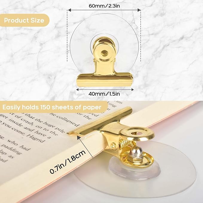 Self Adhesive Metal Clips, 12 Pcs Upgrade Strong Self-Adhesive Clips for Hanging and Organization, Spring Clip for Paper Poster Tapestry Photo Wall Teacher Student Home Kitchen Office, Golden