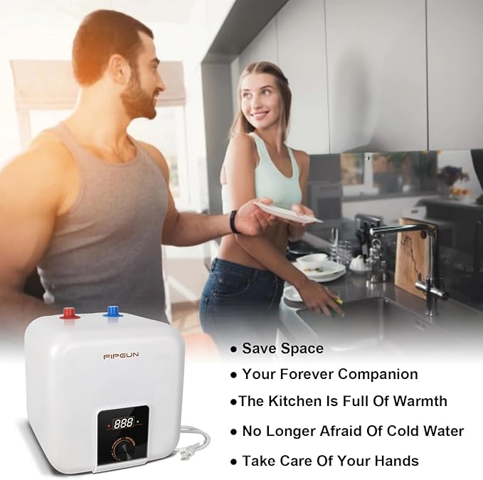 110V/115v/120V 1400-1500W Small Under Sink Tank 2.5 Gallon Water Heater Hot Storage，Mini Instant Electric RV TR Trailer Kitchen Compact Point-of-Use,2 PCs 16” Long 1/2”FIP Stainless Steel Hoses 9.5L