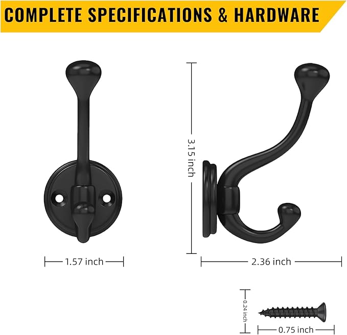 8 Pack Wall Hooks for Hanging, Heavy Duty Coat Hook Wall Mount, Easy to Install Metal Closet Hooks, Apply to Bathrooms, Bedrooms, Living Rooms, Entrances (Black)