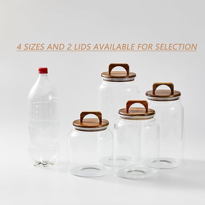 Sweejar Large Glass Candy Jars with Wooden Lids, 1 Gallon Glass Jar with Lid, Sugar/Flour Storage Containers, Big Glass Canisters with Airtight Lid