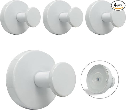 Suction Cup Hooks for Shower - 4 Pack, White - Stainless Steel, Strong Suction, No Drill, Removable Hanger, Tile Bathroom Kitchen Wall, Glass Door, Mirror Hook Hanging Robe, Towel Holder