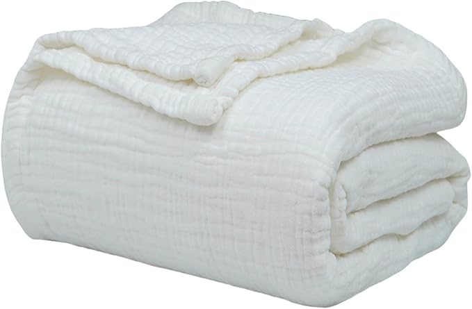 Muslin Blanket 100% Cotton Blanket Throw 60”x80”, Lightweight Breathable Summer Throw. Supersoft 4-Layer Gauze Throw Blanket for Sofa, Couch, Bed, All-Season Use, Ivory