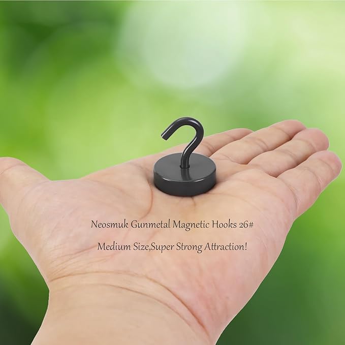 Neosmuk Magnetic Hooks, Cruise Ship Essentials, 8lb+ Heavy Duty Magnetic Hooks for Cruise Cabins, Refrigerator, Grill, Hanging, and Travel | Extra Strong Must-Haves Magnet Hook,Gunmetal, 4 Pack