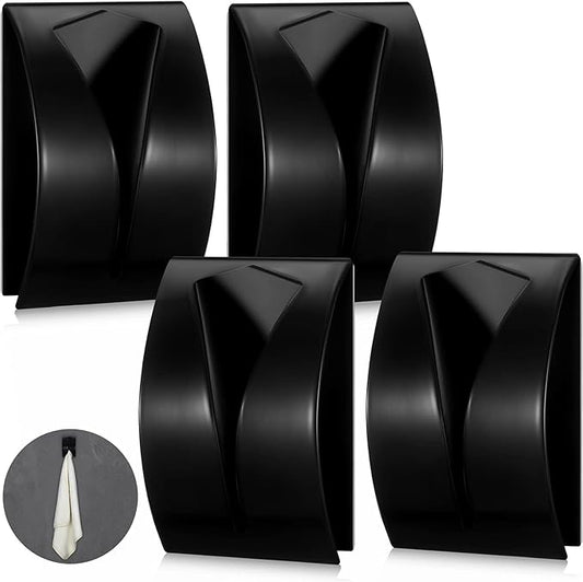 Boao 4 Pcs Self Adhesive Towel Hook Holder Grabber Stainless Steel Kitchen Dish Towel Hook Wall Mount Non Drilling Hangers Rack Hand Tea Holders for Bathroom Accesories Kitchen Gadgets (Black)