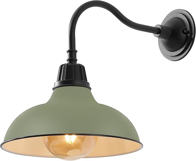 JONATHAN Y JYL7613I Aurora 12.25" 1-Light Farmhouse Industrial Indoor/Outdoor Iron LED Gooseneck Arm Outdoor Sconce for Entryway Lobby Kitchen Bathroom Bedroom Living Room Hallway, Matte Olive Green