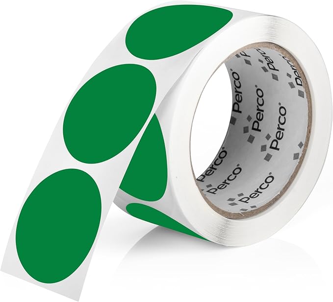 Perco Green 2-Inch Round Circle Dot Sticker Labels with Easy Peel Perforation - 500 Labels per Roll - Strong Adhesion, Vibrant Colors for Organizing, Crafting & More - Made in USA