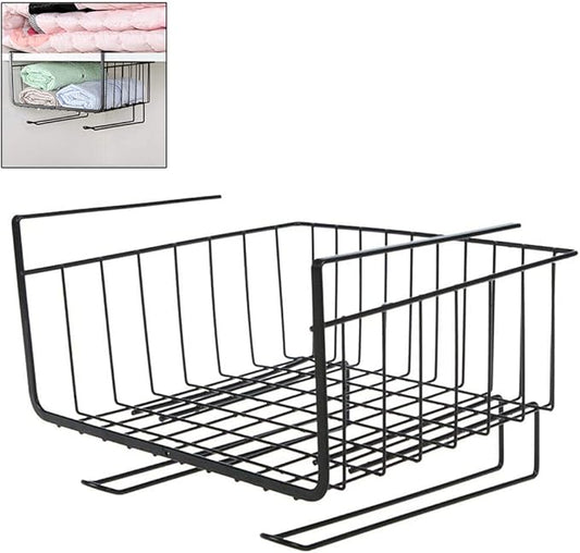 Pssopp Under Shelf Wire Basket, Hanging Storage Baskets Under Shelf Storage Organizer for Kitchen Pantry Desk Bookshelf (Black)