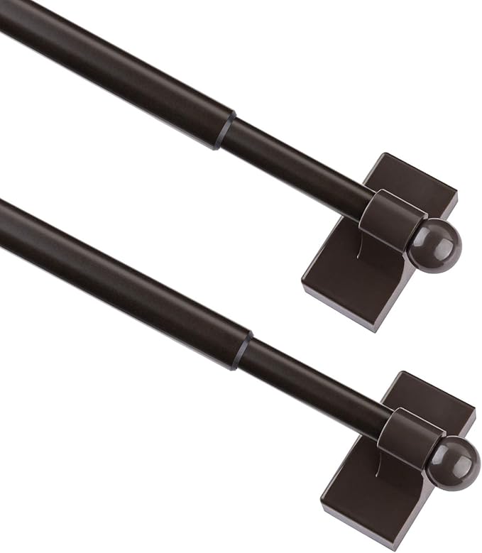 WL.Rocaille Magnetic No Drill Curtain Rods for Metal Doors Multi-Use Rods for Iron Steel Places, Magnetic Towel Bar for Refrigerator(2 Pack, Adjust from 16 to 28 Inch, Brown)