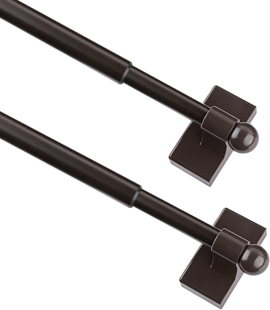 WL.Rocaille Magnetic No Drill Curtain Rods for Metal Doors Multi-Use Rods for Iron Steel Places, Magnetic Towel Bar for Refrigerator(2 Pack, Adjust from 16 to 28 Inch, Brown)