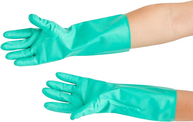Green Cleaning Gloves 10 Pairs 15 Mil Thick Large Heavy-Duty Nitrile Gloves With Long Cuff No-Latex Flock Lining For Use In Hospitals, Laboratories, Kitchens and Households