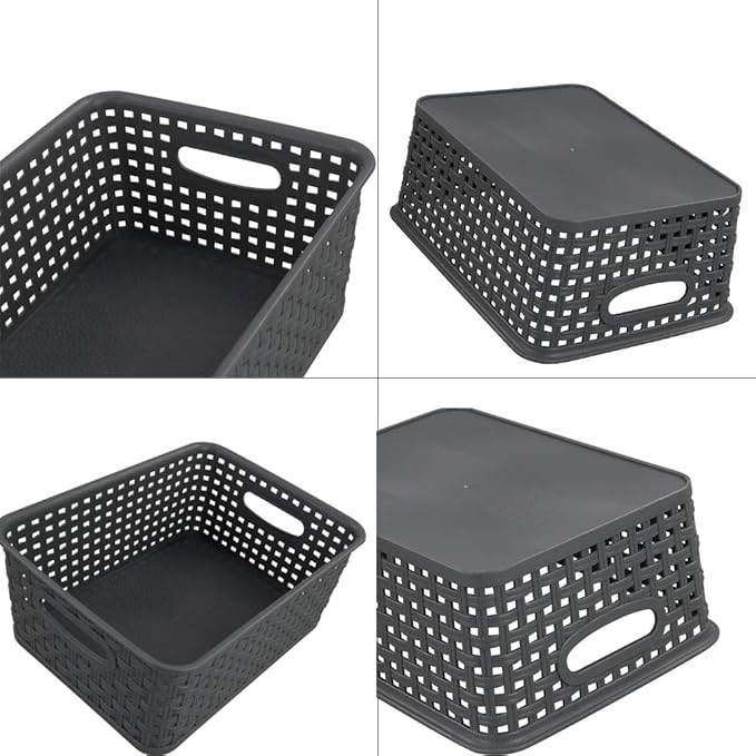 4-Pack Gray Plastic Small Storage Baskets, 10" x 7.7" x 4"