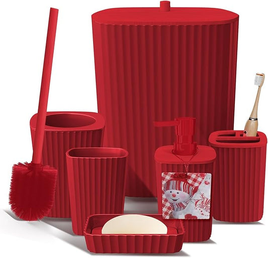 Clara Clark Bathroom Set - Christmas Bathroom Sets, Xmas Bathroom Accessories Set, Christmas Bathroom Decor, 6PC Bathroom Accessory Set with Toilet Brush, Trash Can & Soap Dispenser