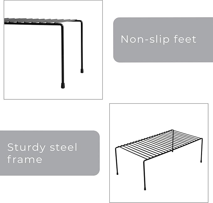Smart Design Classic Storage Shelf – Large (8.5 x 16 in.), Black – Sturdy Steel Pantry Organizer with Rust-Resistant Finish and Non-Slip Feet for Easy Home Organization and Storage