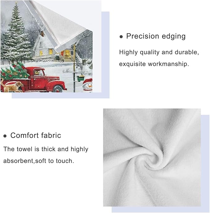 Red Xmas Tree Truck Winter Snowflake Dog Towels Set of 3 Christmas Winter Bathroom Towel Soft Absorbent Bath Hand Towels Washcloth Guest Towel Sets Merry Christmas Xmas Bathroom Decor Gifts