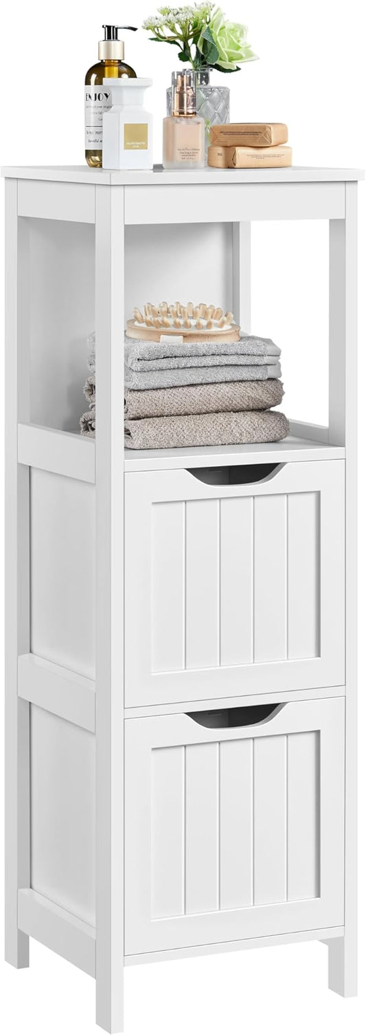 Yaheetech Bathroom Floor Cabinet, Wooden Storage Cabinet with 2 Drawers, Multifunctional Side Organizer Rack Stand Table, White