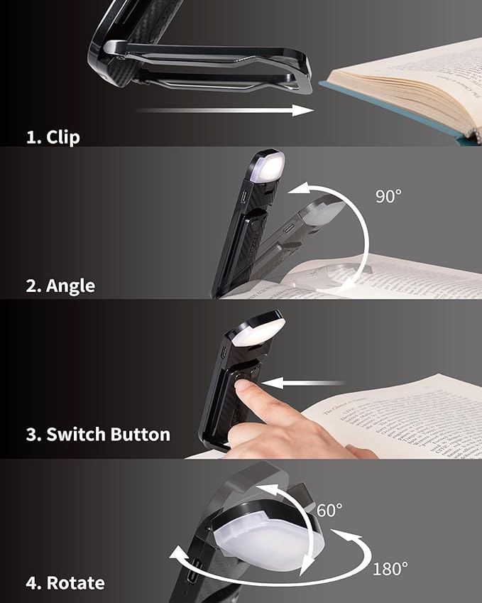 Book Reading Light, 2 Pack Rechargeable Clip on Booklight, Eye Caring 3 Color Temperatures & 5 Brightness Levels, Night Use for Bed, Long Lasting, Reading at Night in Bed, Black+Pink