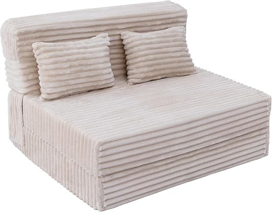 Folding Sofa Bed Twin, Convertible Sleeper Chair with Pillow, Fold Out Couch, High-Density Futon Chair Bed, Foldable Sofa Sleeper Floor Couch for Bedroom Living Room Dorm Guest Room, Beige