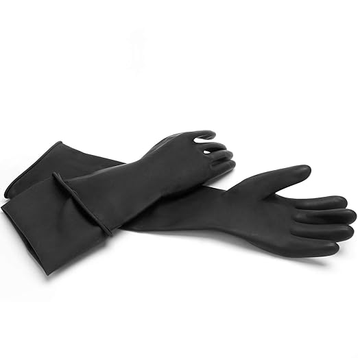 Long Rubber Work Gloves, 3 Pairs Chemical Resistant Gloves Waterproof, 22 Inch Heavy Duty Thick Black Latex Gloves for Cleaning Dishwashing Industry Gardening, Extra X Large