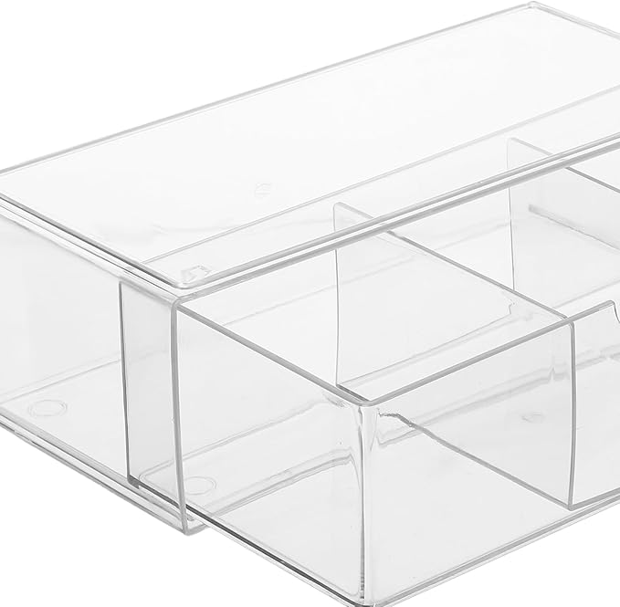 DOITOOL Acrylic Hair Tie Organizer Box with 3-grids Drawer Type Storage Container Stackable Hair Bands Organizer for Bathroom Vanity and Desktop Makeup Storage