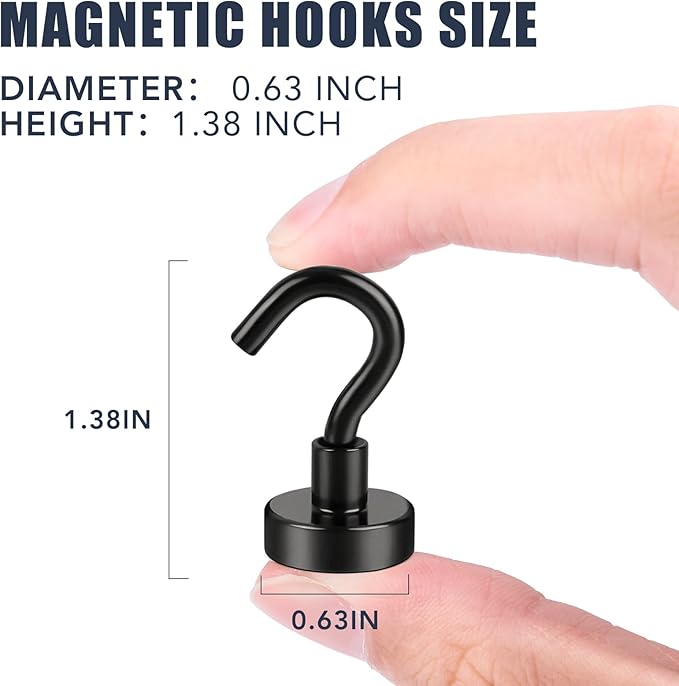 E BAVITE Black Magnetic Hooks, 30LB Strong Neodymium Magnet Hook for Cruise, Grill, Towel, Indoor Hanging, Kitchen, Workplace, Office and Garage - 6 Pack