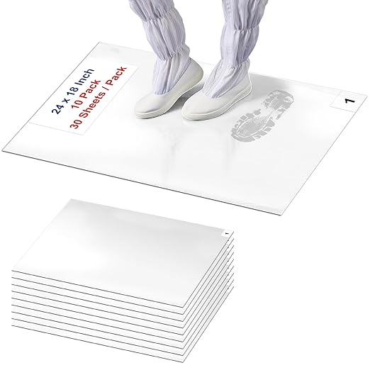Sticky Mat Tacky Adhesive Pads 300 Sheets, 30 Sheets/Pack, 18'' x 24''/ 45 x 60 cm, Thickened Cleaning Mats for Shoes, Construction, Cleanroom, Laboratories, Hospitals, Dogs, Pets, Home- White
