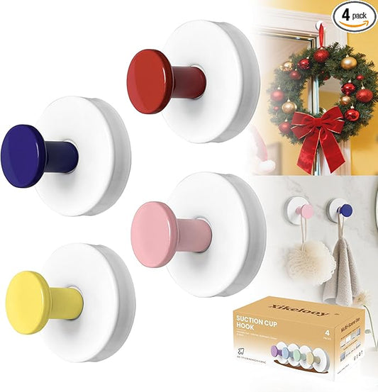 Suction Cup Hooks, Suction Cup Hooks for Shower,Removable Towel Hooks for Bathroom Window Glass Door Wall, Bath Robe Looafh Wreath Hook for Hanging
