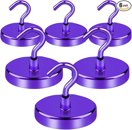 LOVIMAG Cruise Essentials, 170Lbs Cruise Door Magnets, Purple Magnet Hooks for Cruise Cabin Strong Magnetic Hooks for Hanging, Refrigerator, Celling -6 Pack