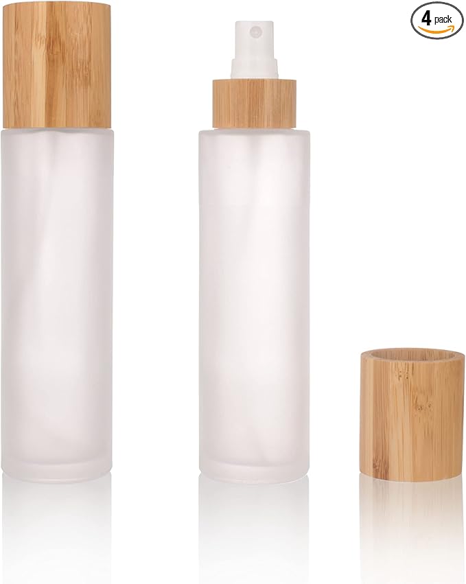 COSIDEA 12 pcs Empty 4oz /120ml bamboo lid Frost glass spray bottle with fine mist despenser head for liquid perfume toiletries containers, toner bottles