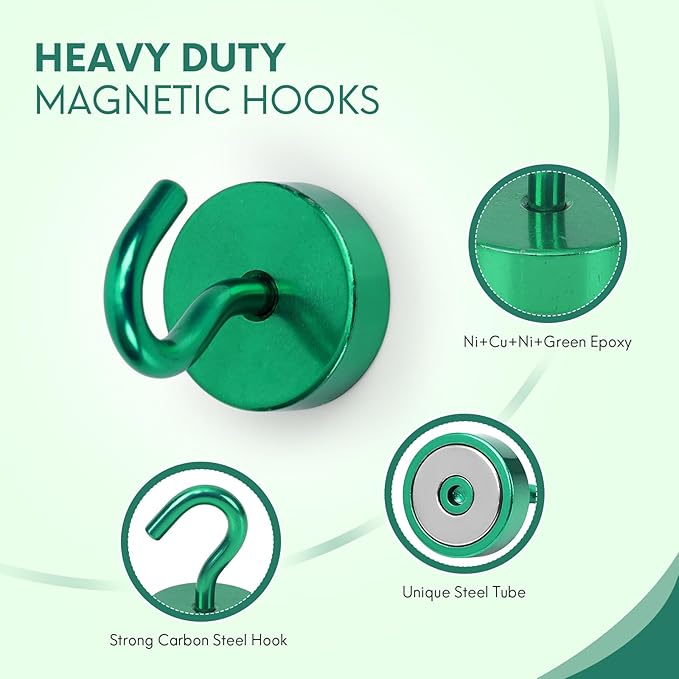 Neosmuk Magnetic Hooks, Cruise Ship Essentials, 4lb+ Heavy Duty Magnetic Hooks for Cruise Cabins, Refrigerator, Grill, Hanging, and Travel | Extra Strong Must-Haves Magnet Hook,Green,Pack of 4