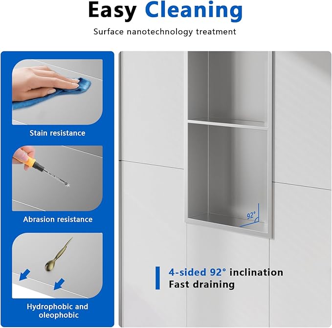 QAOYEDE Shower Niche Insert No Tile Needed, 24"x12" Stainless Steel Niche for Shower Wall, Recessed Showers Shelf for Bathroom Storage 2 Layer,Brushed Nickel