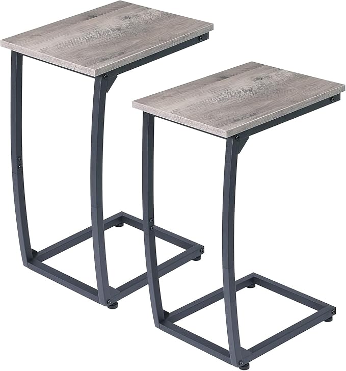 C Shaped End Table Set of 2, Side Table for Couch,Curved Support Legs, Slide Under Couch Table for Sofa, TV Tray Table for Living Room Bedroom（Lvory）