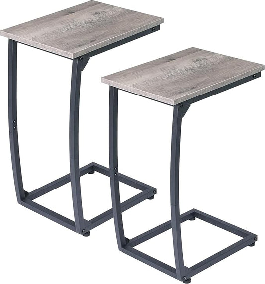 C Shaped End Table Set of 2, Side Table for Couch,Curved Support Legs, Slide Under Couch Table for Sofa, TV Tray Table for Living Room Bedroom（Lvory）