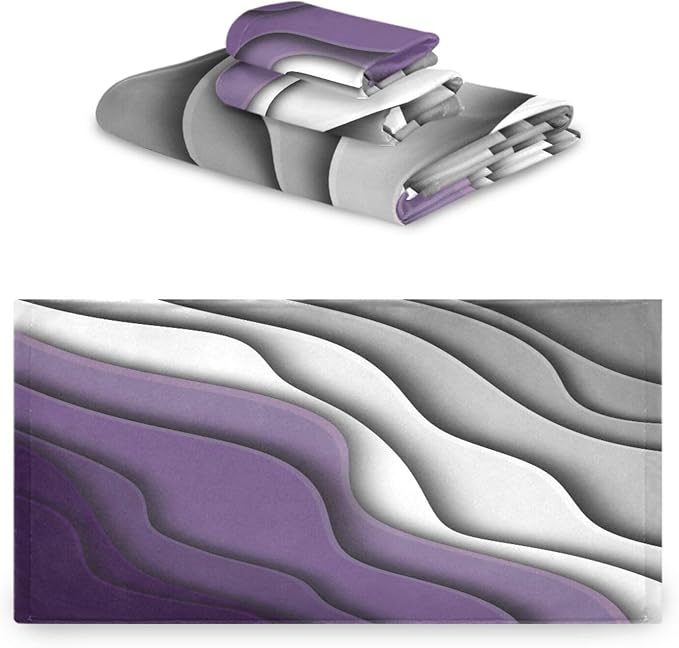 Purple Grey Stirped Bath Towels Set,Absorbent Soft 3 Piece Mid Century Beach Themed Abstract Towels for Bathroom,1 Bath Towel 1 Hand Towel 1 Washcloth,Quick Dry Decoractive Bathroom Towels