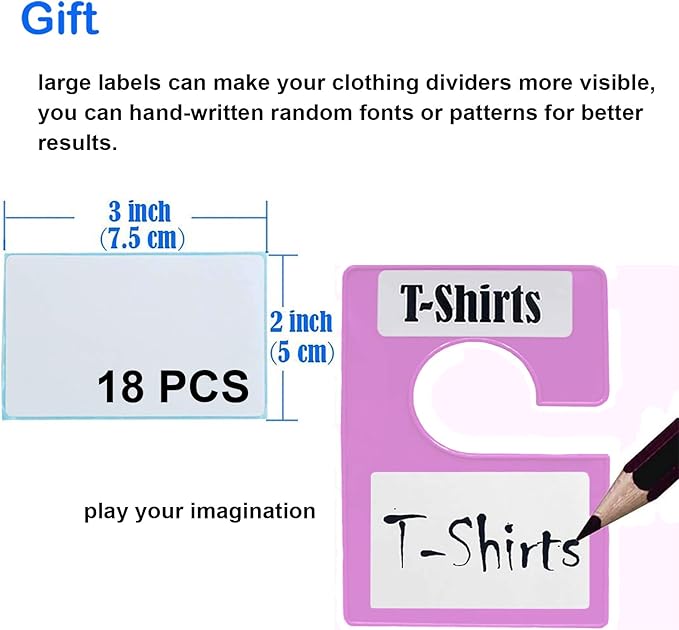 16 Pack White Clothing Rack Size Dividers Plus 45 Labels (1 Inch) and 18 Large Blank Labels, Large Rectangular Clothing Closet Dividers (Purple)