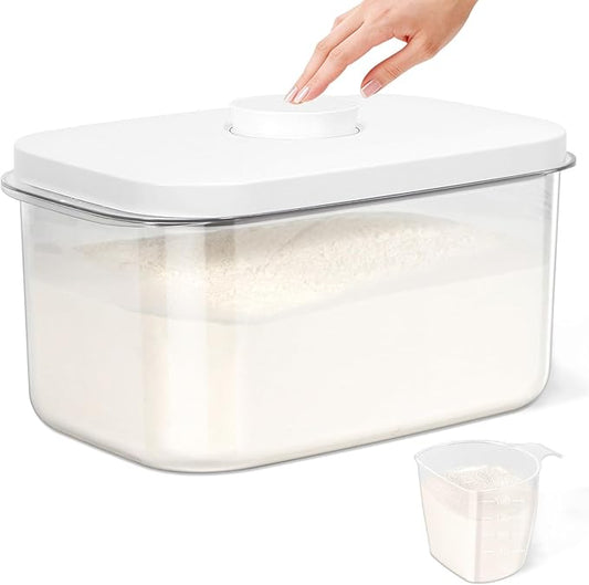 Airtight Flour Container 6.34 QT, Clear PET Plastic Food Storage Container Bin with Pop Up Lids For Rice Flour Sugar, Dry Food Holder for Kitchen Pantry Organization and Storage