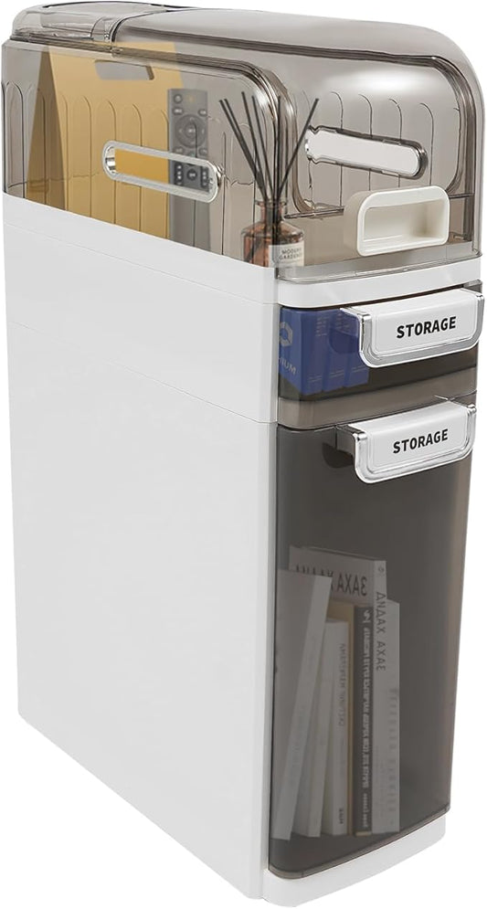 Bathroom Floor Storage Cabinet, Narrow Slim Organizer Multi-Tiers Toilet Paper Cabinet Waterproof W/Clear Drawers,for Tiny Kitchen Laundry Living Room Toilet Gap (3 Tiers)