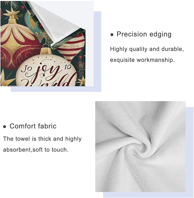Christmas Winter Towels Set of 3 Holly Ball Ornament Joy Bathroom Towel Soft Absorbent Bath Hand Towels Washcloth Guest Towel Sets Xmas Holiday Decor