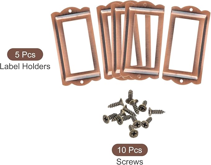 uxcell Metal Label Holders, 85x40mm 5pcs File Name Card Tag Label Holder Frame for Office Library Drawer Cabinet Shelves, Bright Copper