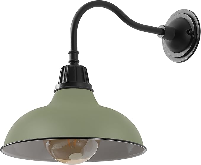 JONATHAN Y JYL7613I Aurora 12.25" 1-Light Farmhouse Industrial Indoor/Outdoor Iron LED Gooseneck Arm Outdoor Sconce for Entryway Lobby Kitchen Bathroom Bedroom Living Room Hallway, Matte Olive Green