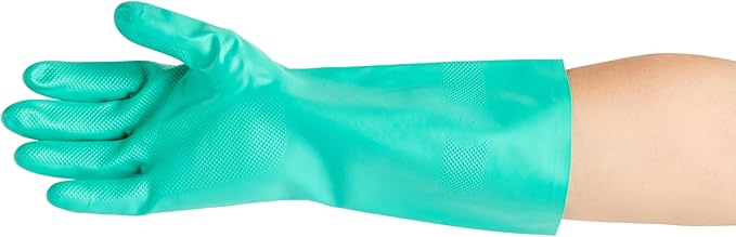 Green Cleaning Gloves 10 Pairs 15 Mil Thick XXL Heavy-Duty Nitrile Gloves With Long Cuff No-Latex Flock Lining For Use In Hospitals, Laboratories, Kitchens and Households